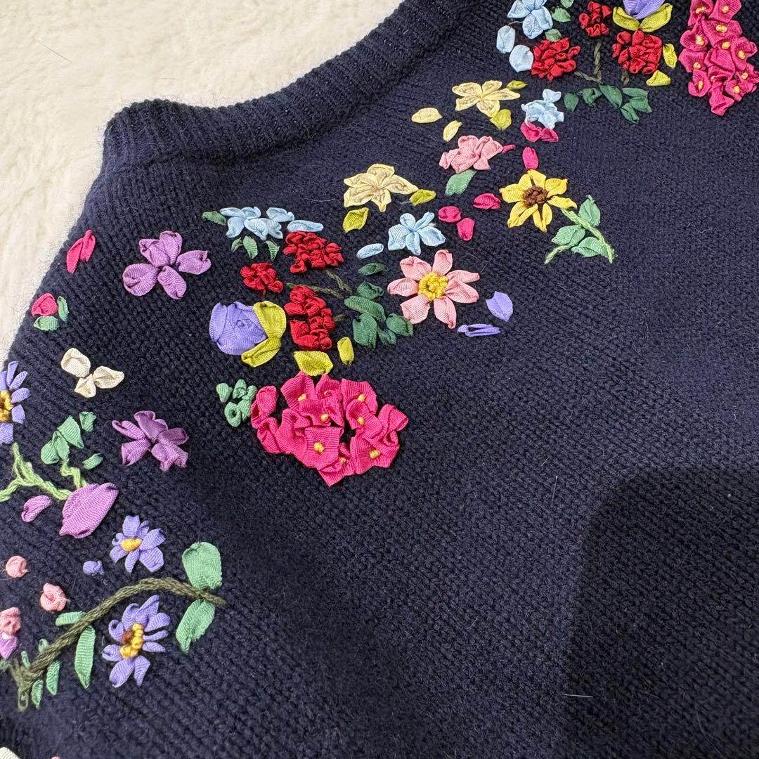 ケイタマルヤマ カーディガン 花柄刺繍 近年モデル ウール 日本製 美品 高級感