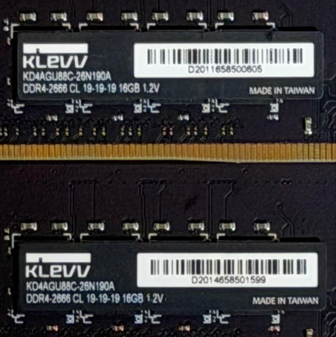 メモリ　KLEVV DDR4 2666MHz 16GB×2