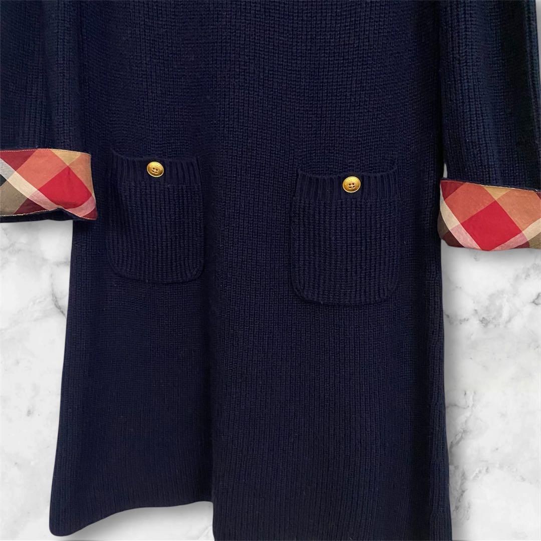 ✨定2.4万✨ブルーレーベルクレストブリッジ　ネイビー チェック柄　ニットワンピ