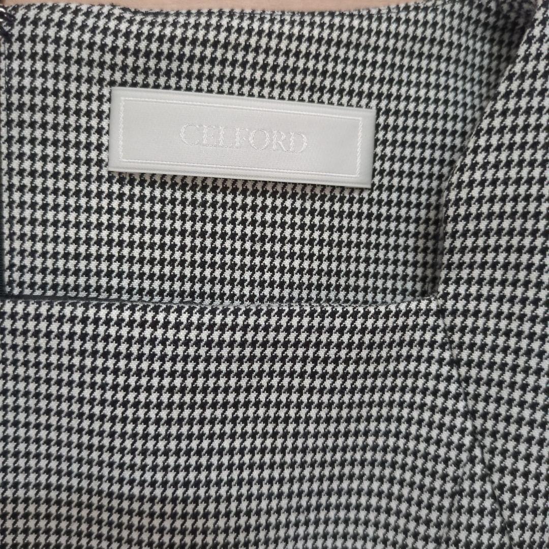 【美品】CELFORD トリプルクロスワンピース 千鳥柄 ホワイト ブラック