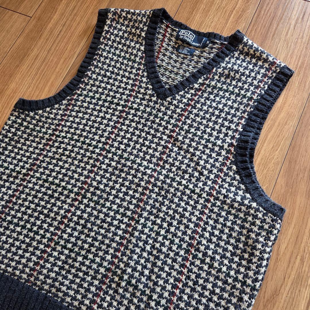 希少90s Ralph Lauren/千鳥柄ニットベスト/サイズM/ユニセックス