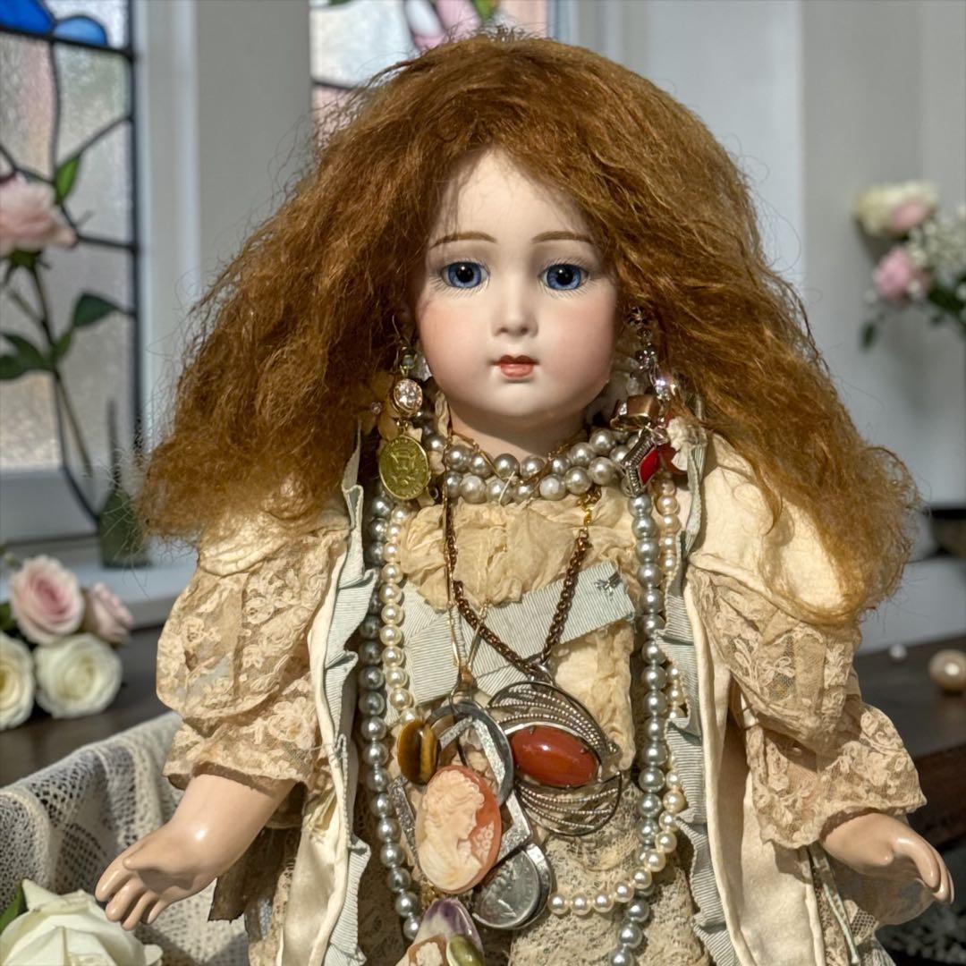 ビスクドール ロングフェイス ジュモー 作家様 ドレス ボネ ウィッグ 2個