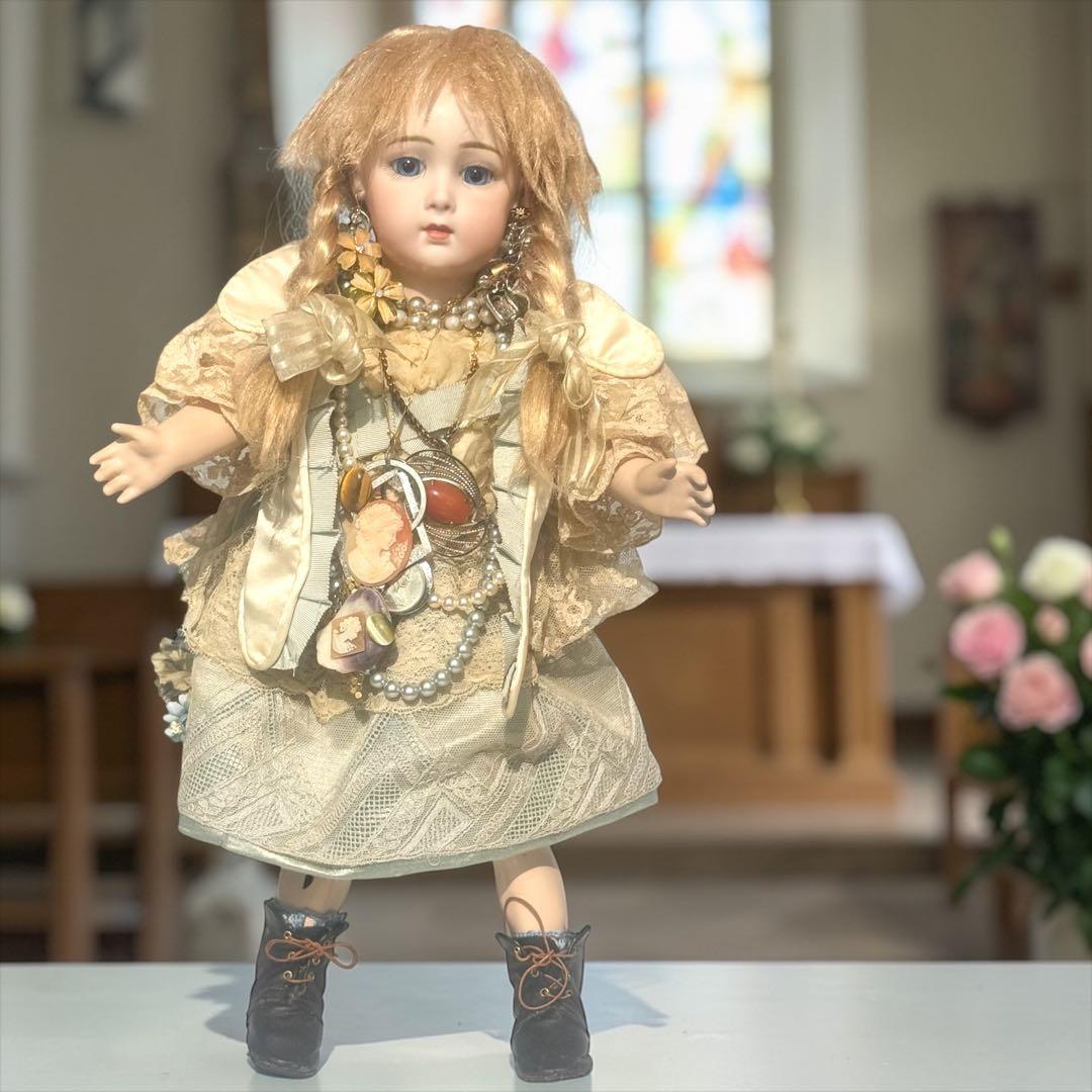ビスクドール ロングフェイス ジュモー 作家様 ドレス ボネ ウィッグ 2個