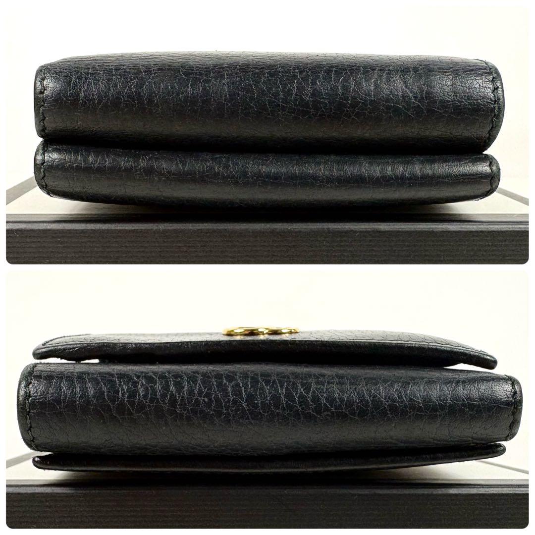 良品✨グッチ 3つ折り財布 マーモント シュリンクレザー ブラック ゴールド