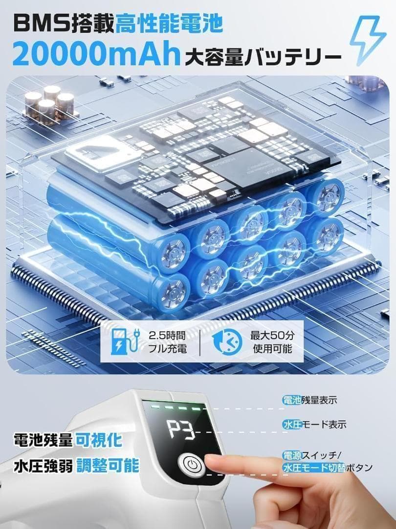★新品★ 高圧洗浄機 コードレス 充電式 洗車機 家庭用 6in1ノズル