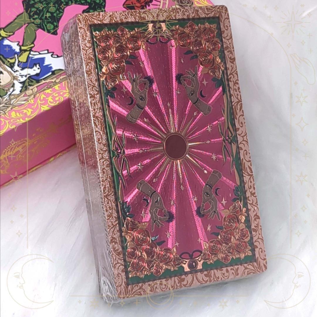 【PVCプラ製タロットカード】レア色✨ピンクローズ＆ゴールド色×薔薇の装飾