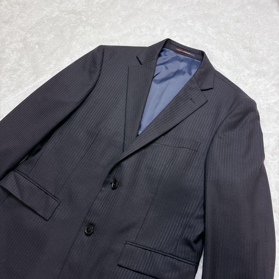 【美品】ORIHICA スーツ セットアップ AB5 黒 ストライプ ビジネス