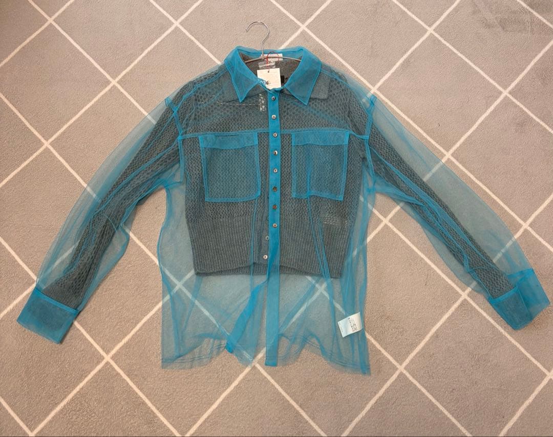 トップス Tulle Shirt Layered Polo Knit Cardigan