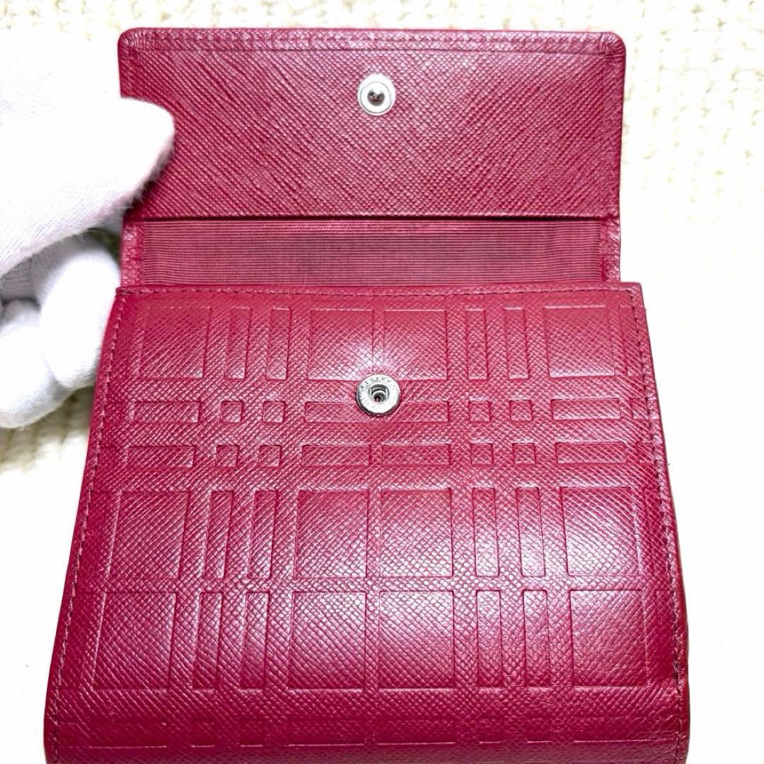 美品 BURBERRY バーバリー チェック 二つ折り財布 レザー 赤 レッド