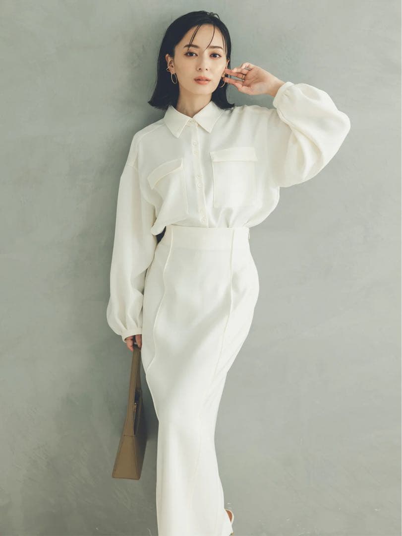 アニュアンス anuans ダブルサテンナロースカート ECRU エクリュー M