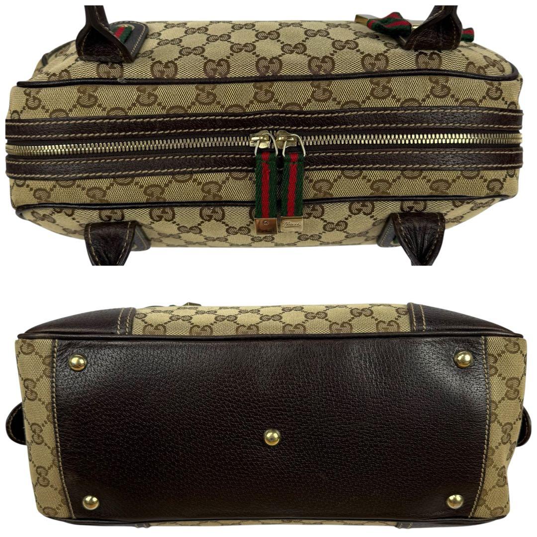 【美品】GUCCI グッチ GGキャンバス ミニボストンバッグ シェリーライン