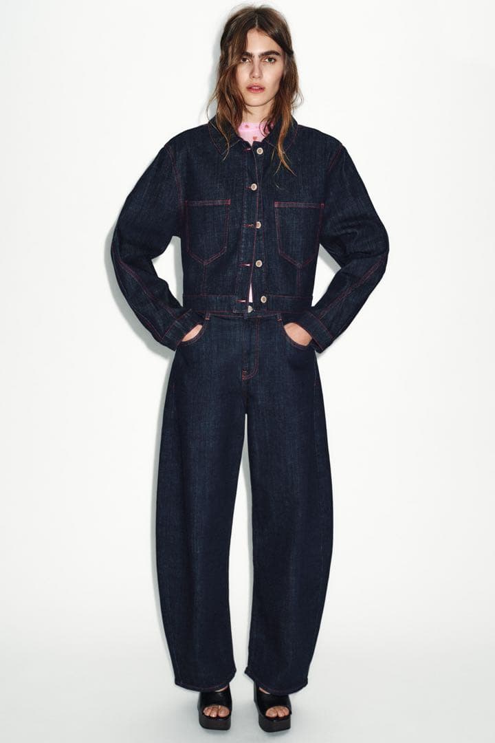 完売品 ZARA Z1975ハイウエストバレルフィットデニムパンツ EU40