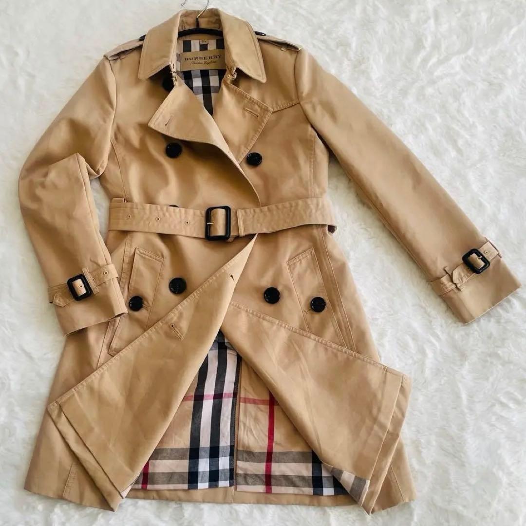 バーバリーBURBERRY ベージュ 裏ノバチェックトレンチコート UK 4