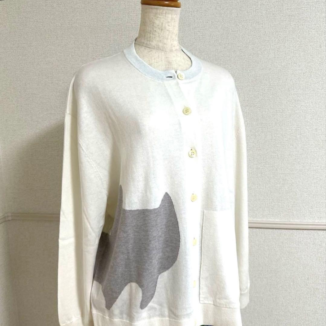 新品未使用タグ付　ワコールツモリチサトコットンカシミヤねこちゃんカーディガンM