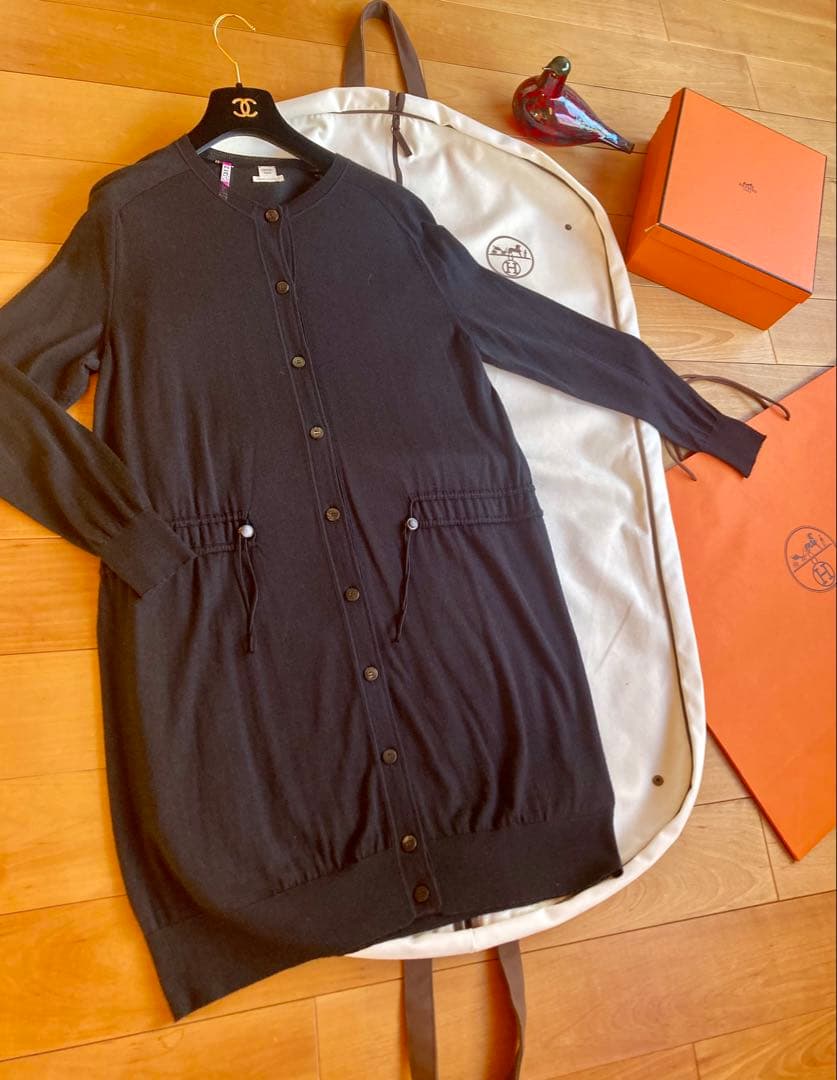 HERMES ロングカーディガン セリエボタン カシミヤ　極美品　クリーニング済