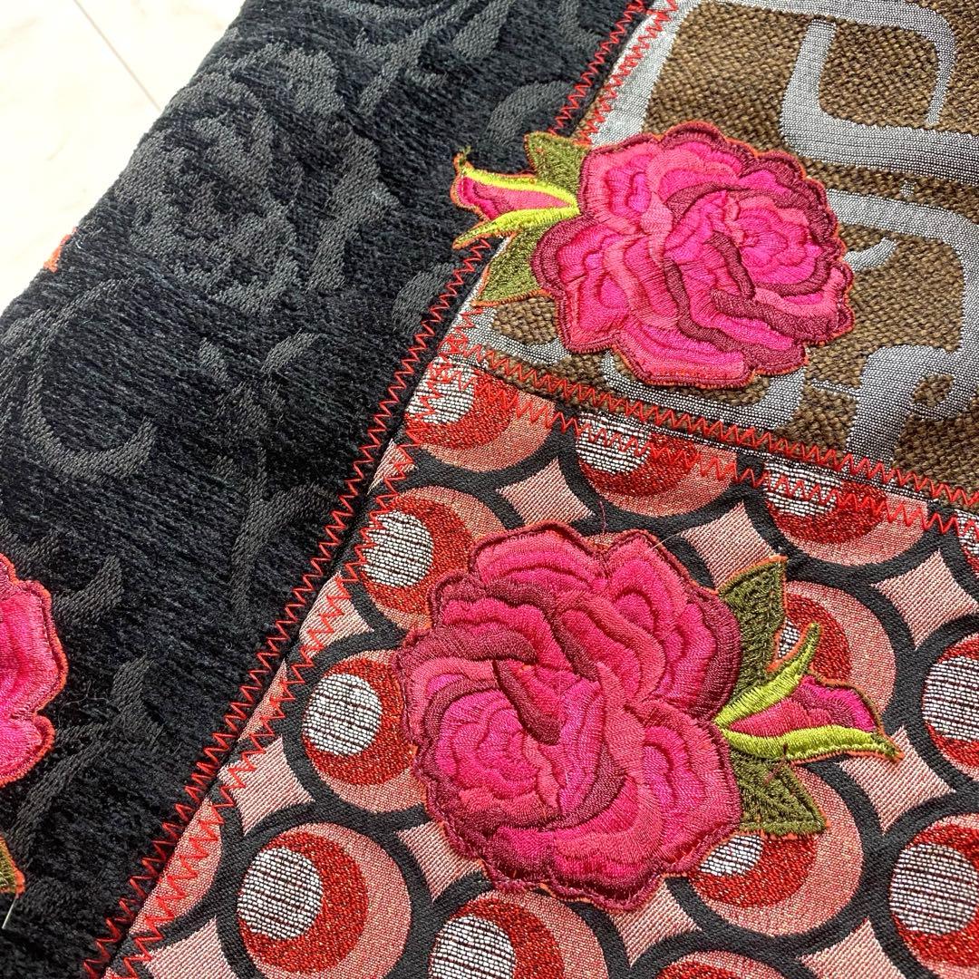 美品✨Desigual ジャガード　切り替え　総柄　薔薇　コート　3XL 派手