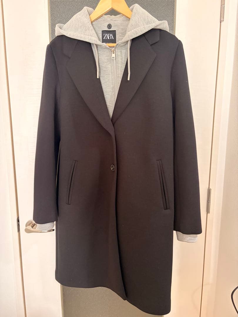 ZARA デタッチャブルフード コントラストコート M