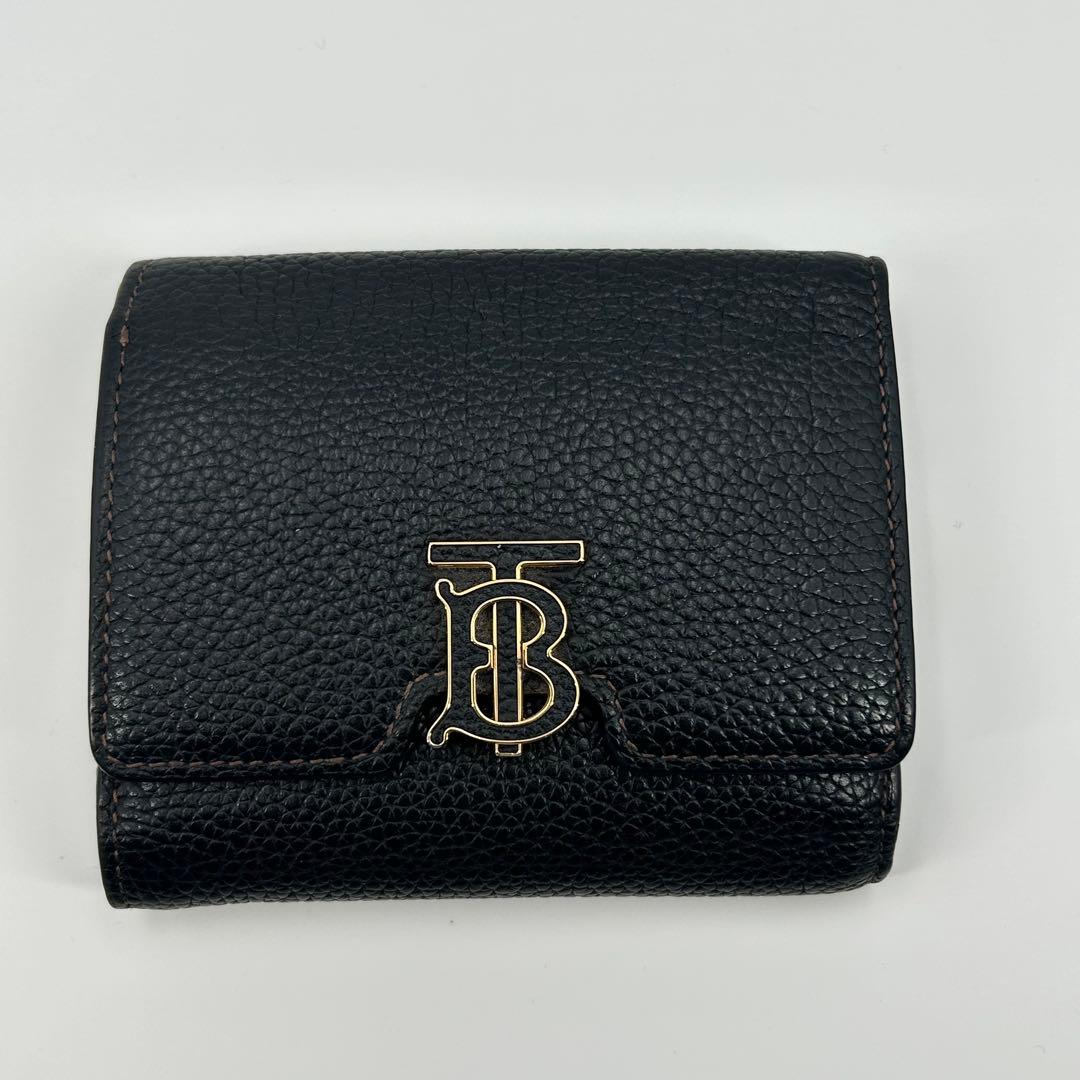 美品✨バーバリー 折り財布 TB レザー ブラック