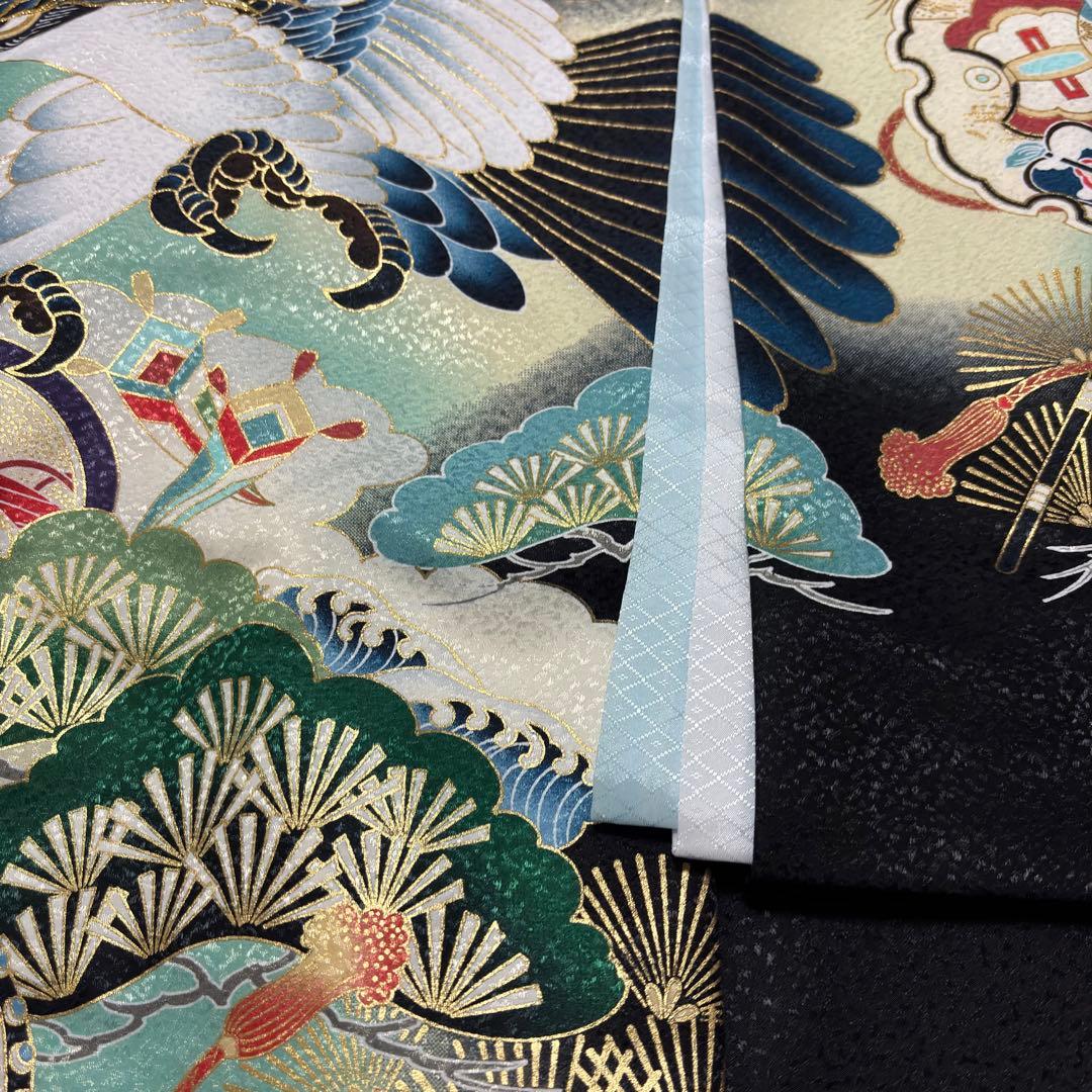【新品/日本製】お宮参り 産着 男の子 合繊 洗える着物 金刺繍入 金彩 黒