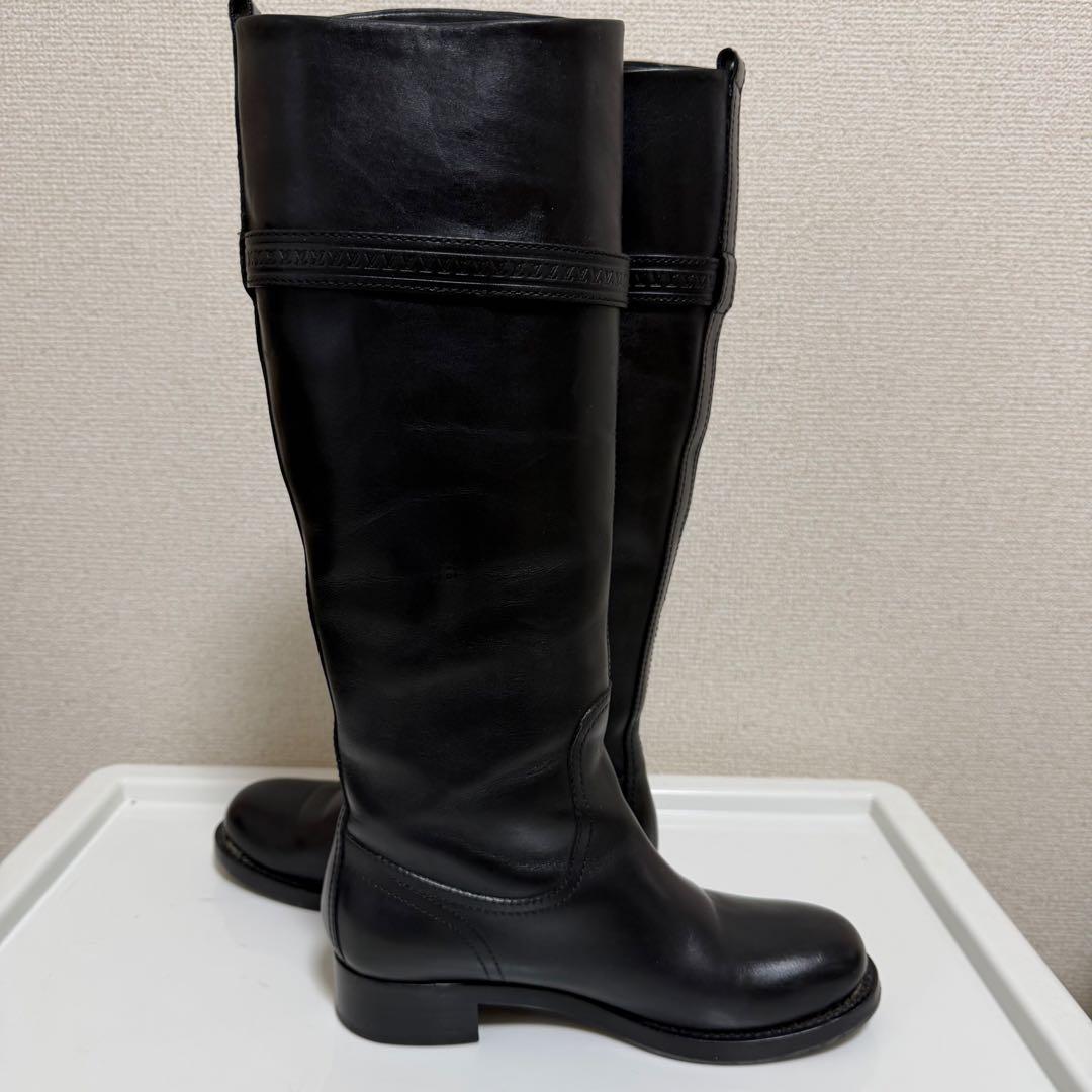 ルイヴィトン　ロングブーツ　ロゴ型押しベルト　金金具　レザー　ブラック