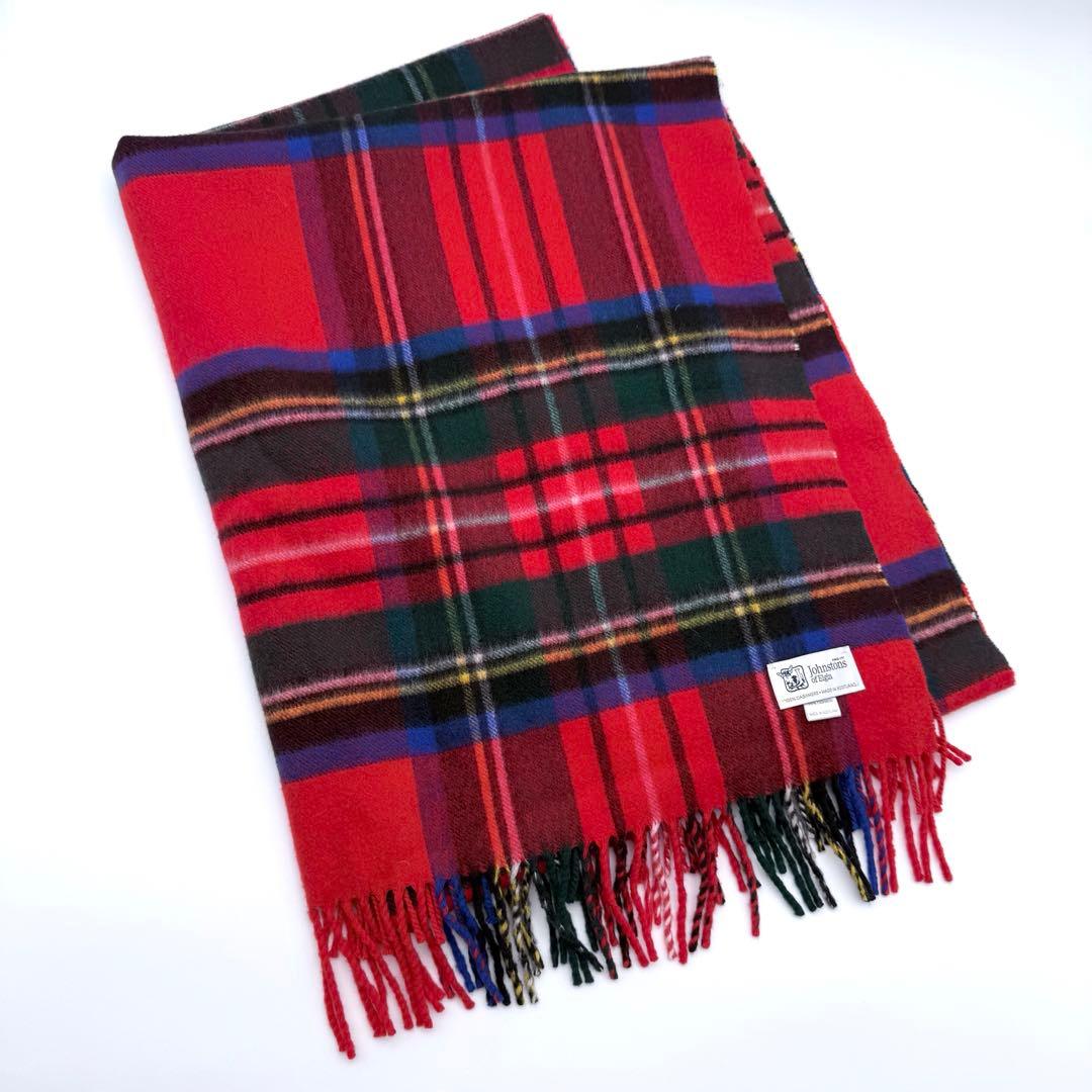 【極美品】Johnstons of Elgin カシミヤ　チェック　大判ストール
