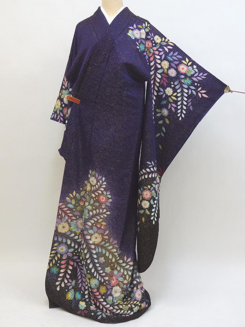 中古美品 振袖 長襦袢 帯揚げ 作家物 辻ヶ花 金糸 紫■ON71104-14