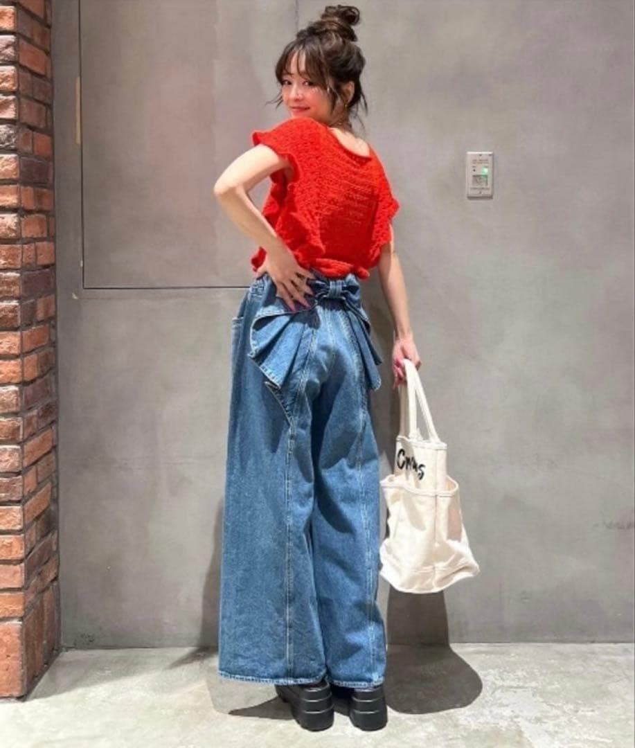 美品☆ロデオクラウンズ／ビッグリボンデニムパンツ S バギージーンズ ワイド