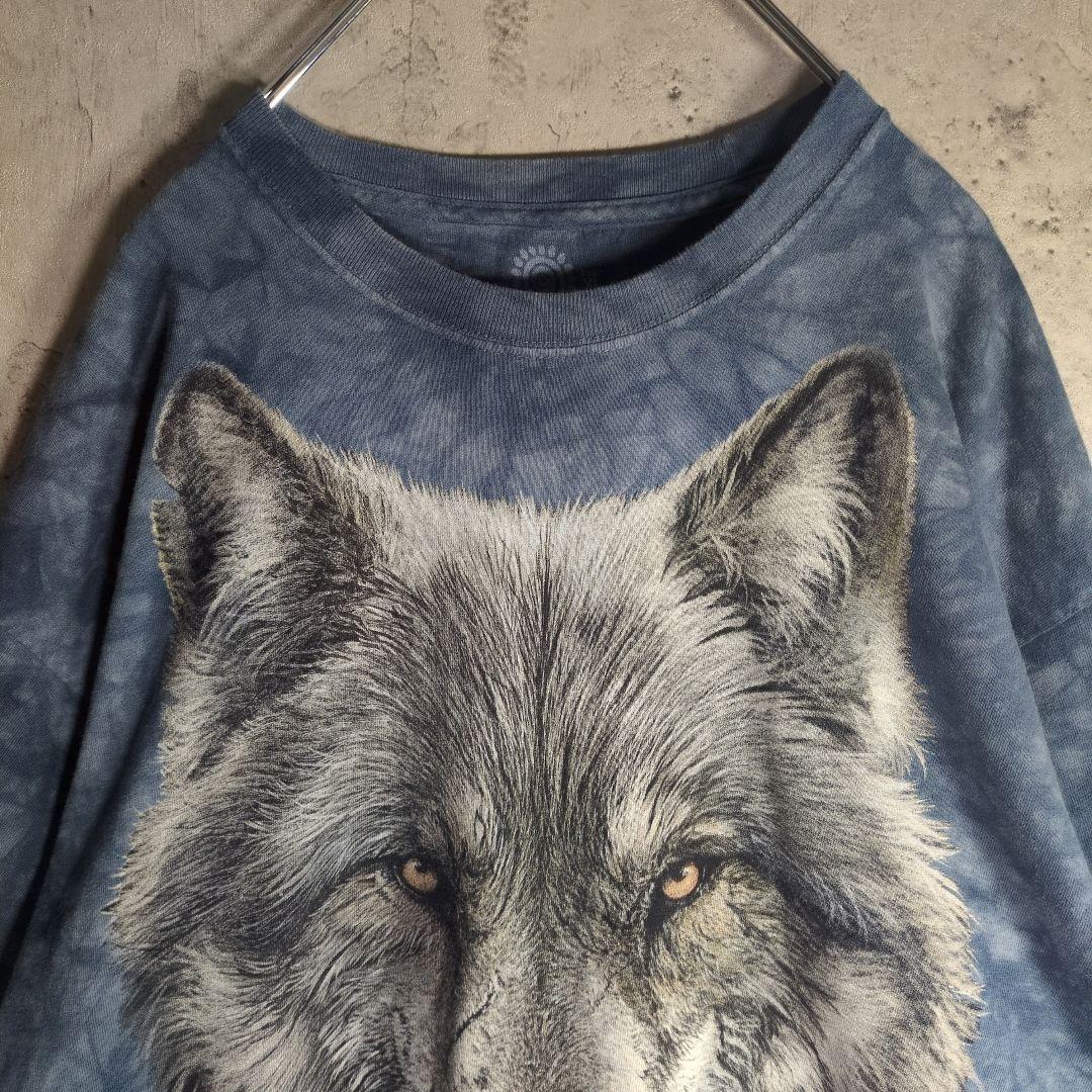 THE MOUNTAIN 狼 ビッグプリント タイダイTシャツ XL ブルー 青