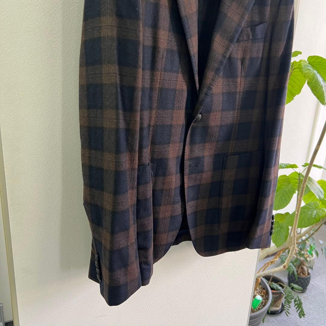 ◉美品　タリアトーレ　ブラウンネイビーチェックジャケット　48
