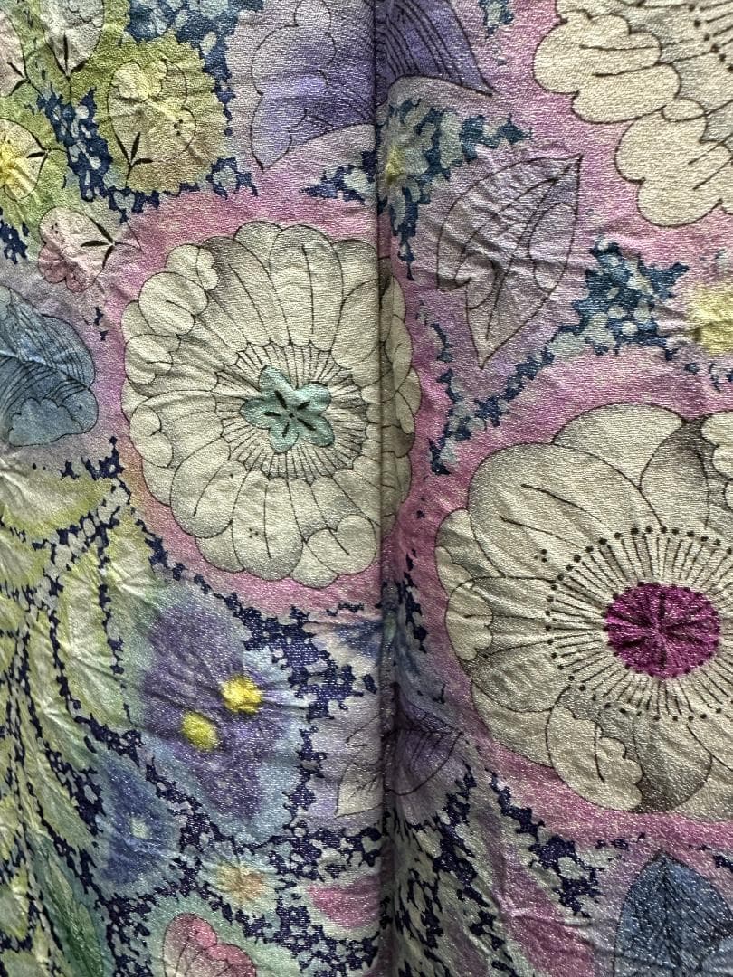パープル系 辻が花 金通し振袖 辻が花六通柄袋帯フルセット