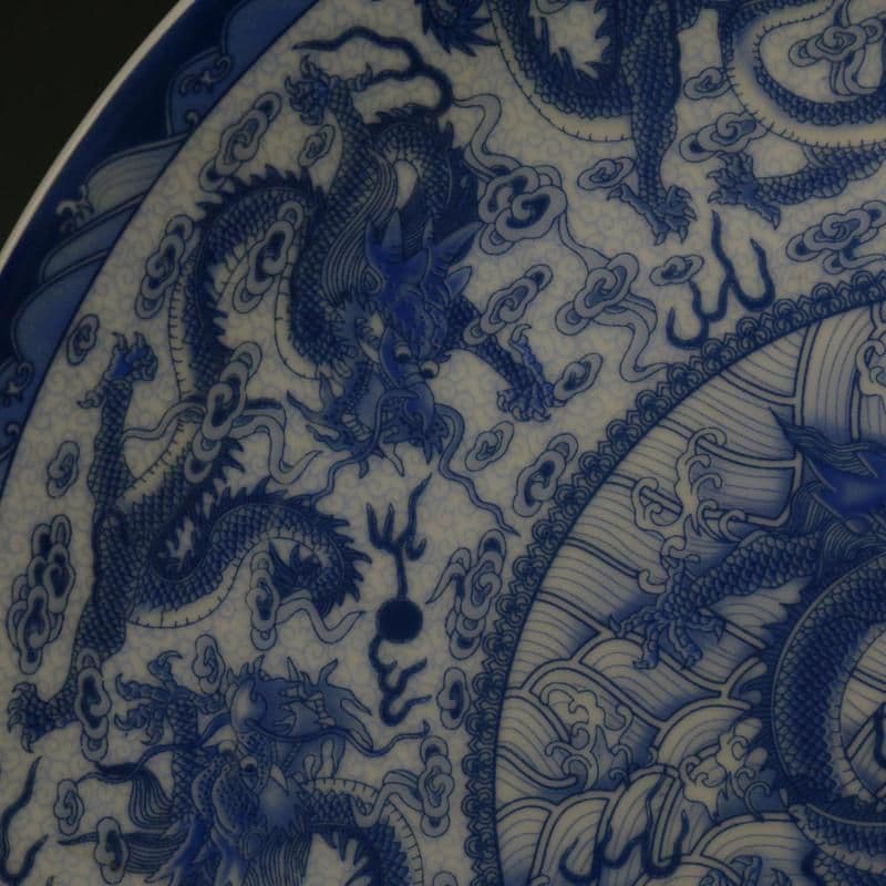 大清乾隆青花九龍盤 景徳鎮 陶磁器 装飾品 現代工芸品 美術品 置物