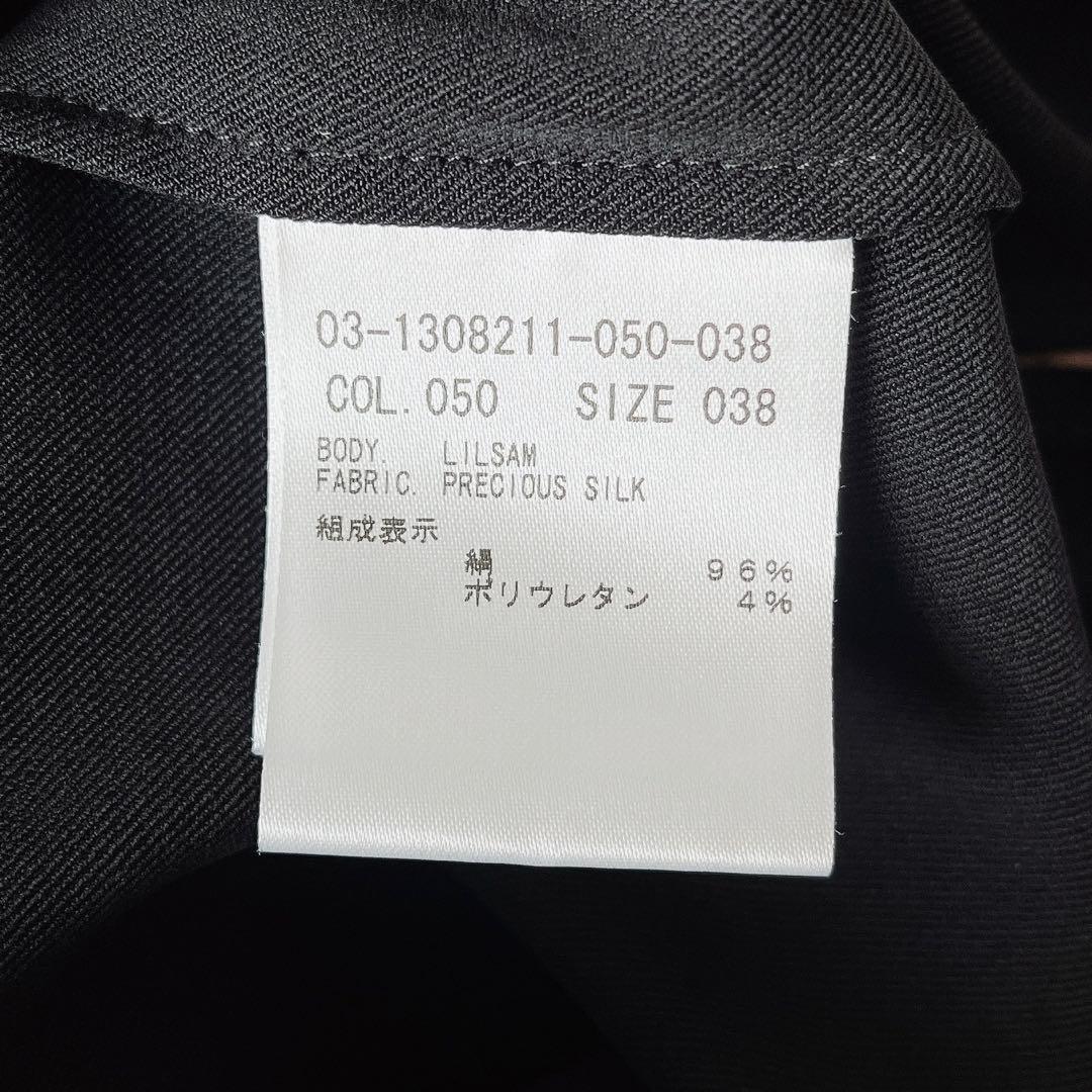 【美品】セオリーリュクス シルクシャツワンピース とろみ素材 黒ブラック ひざ丈