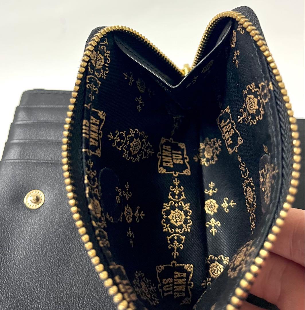 【新品未使用】ANNA SUI 財布 黒 二つ折り 蝶 エナメル