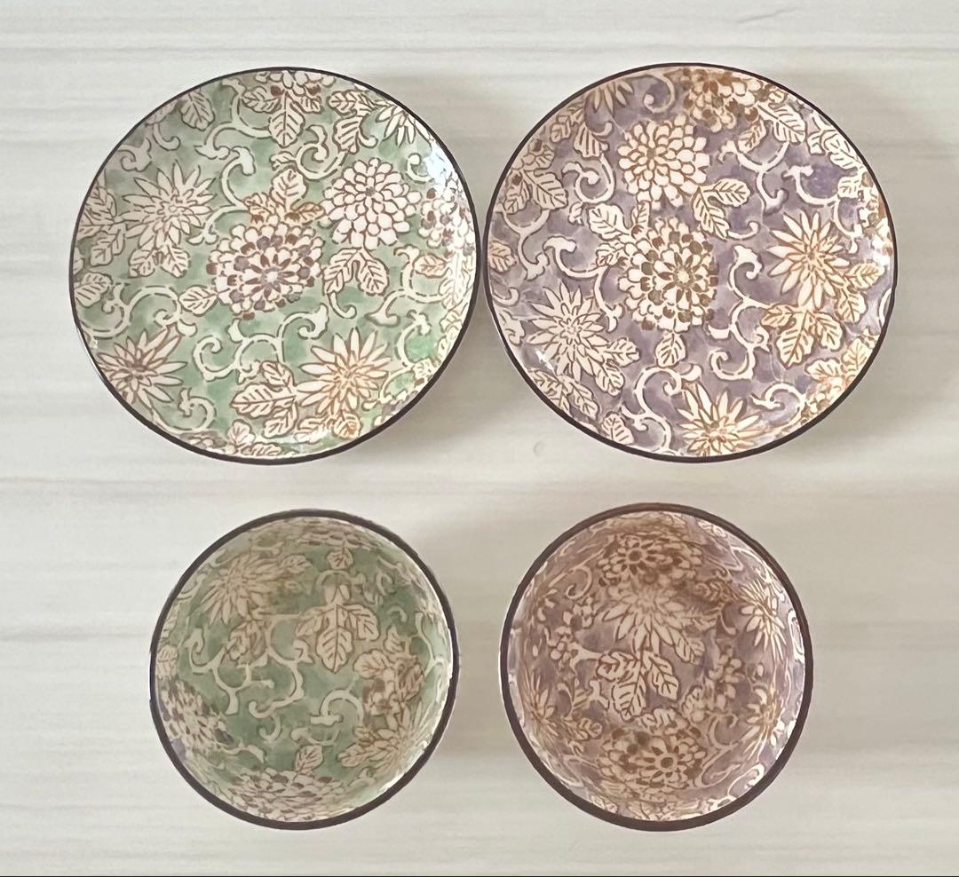 佐橋製陶所　美濃焼　茶器セット　ポット 湯呑み　ミニ皿　唐草模様　色唐草