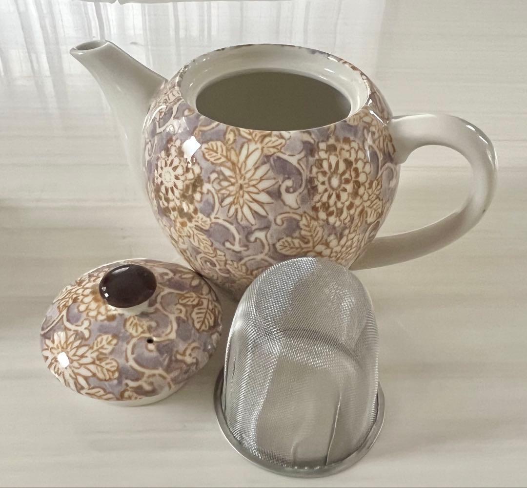 佐橋製陶所　美濃焼　茶器セット　ポット 湯呑み　ミニ皿　唐草模様　色唐草