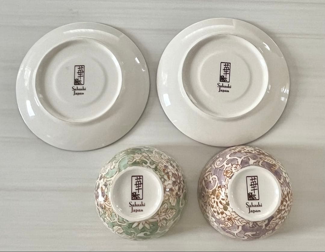 佐橋製陶所　美濃焼　茶器セット　ポット 湯呑み　ミニ皿　唐草模様　色唐草