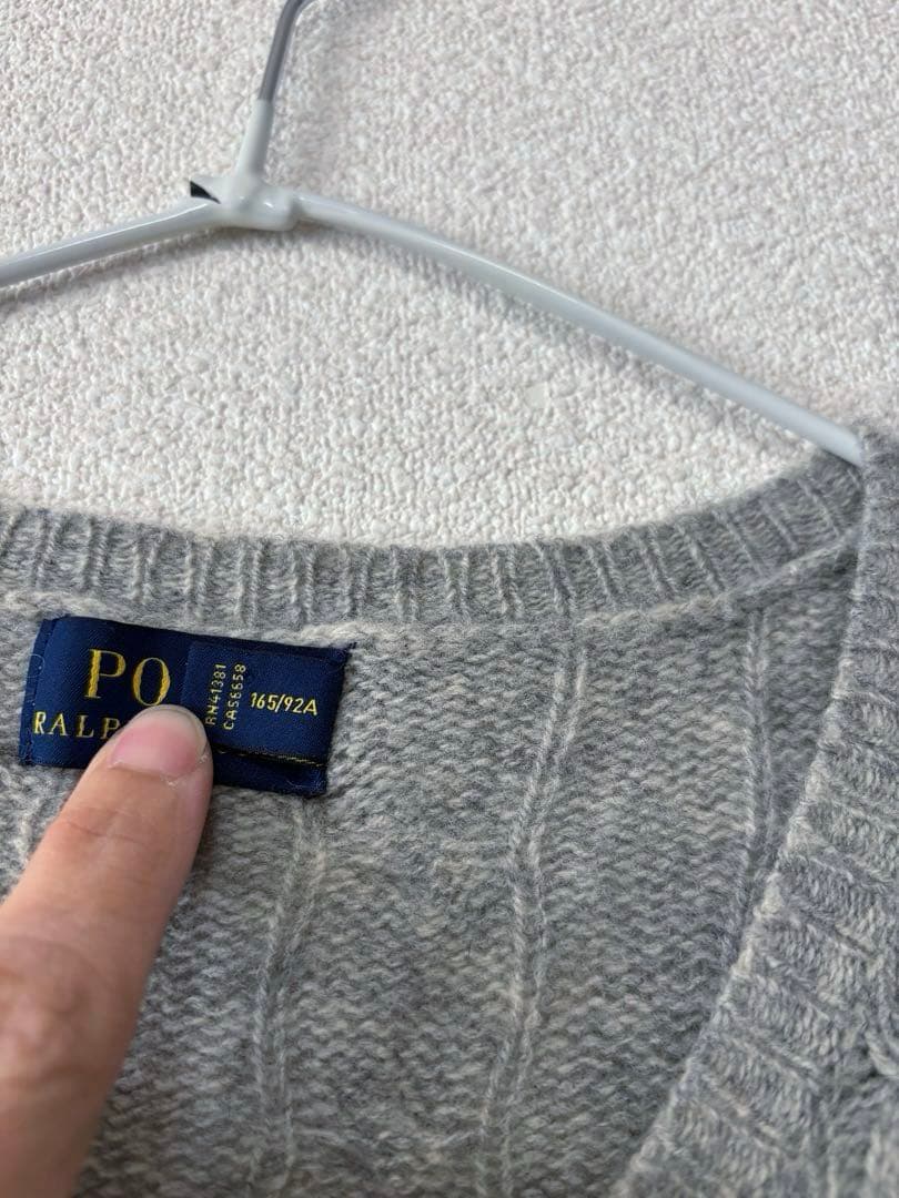 ラルフローレン　カシミヤ混　ケーブル　カーディガン　グレー　M