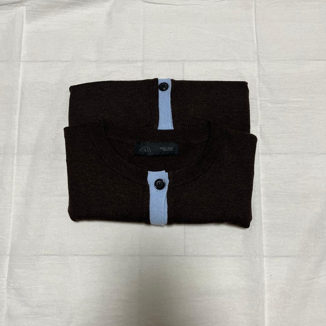 ZARA ブラウン・ライトブルー カーディガン L 完売品