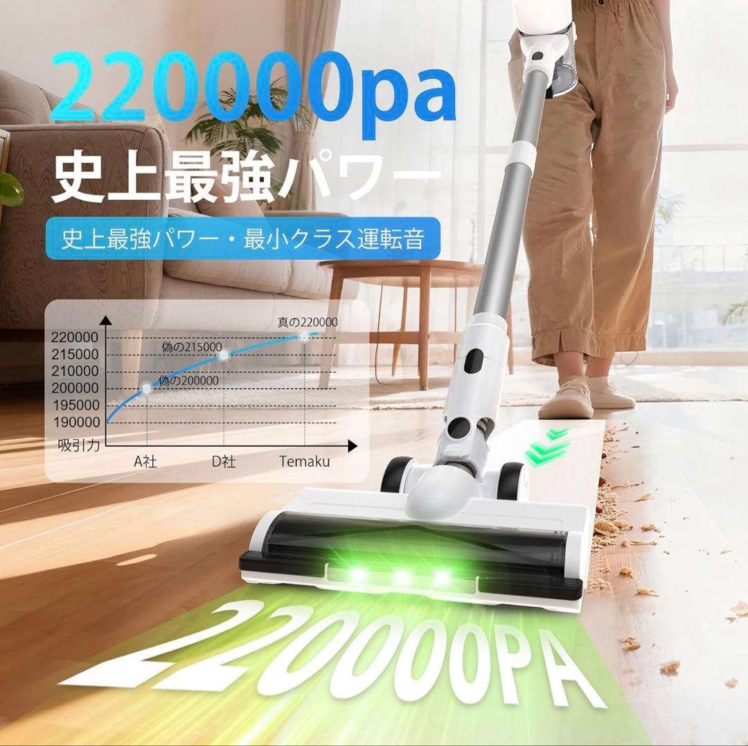 掃除機 コードレス220Kpa真超強力吸引・自走式史上最軽量置くだけ充電スタンド