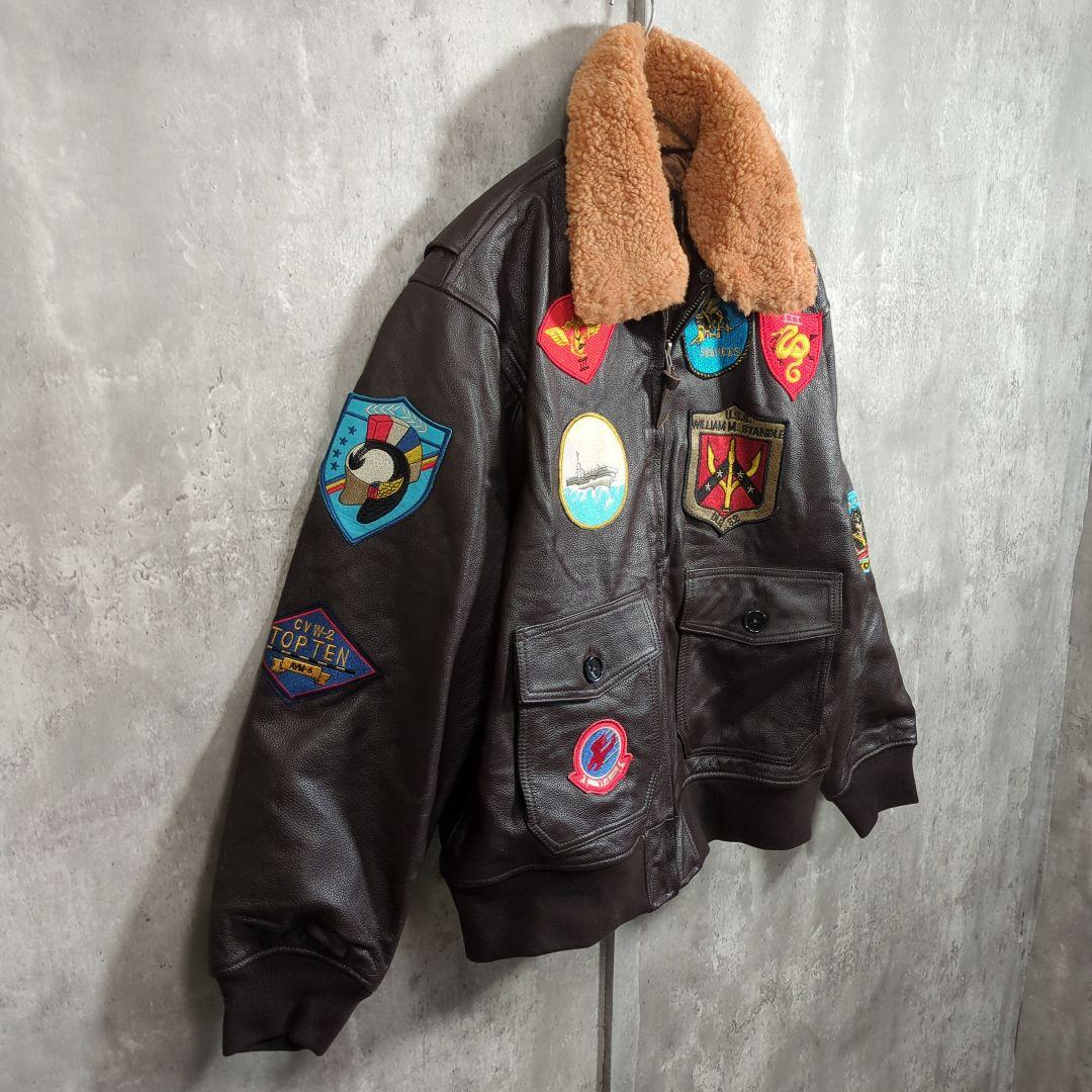 【90~00s】本皮革刺繍G-1トップガンLeatherFlightJacket