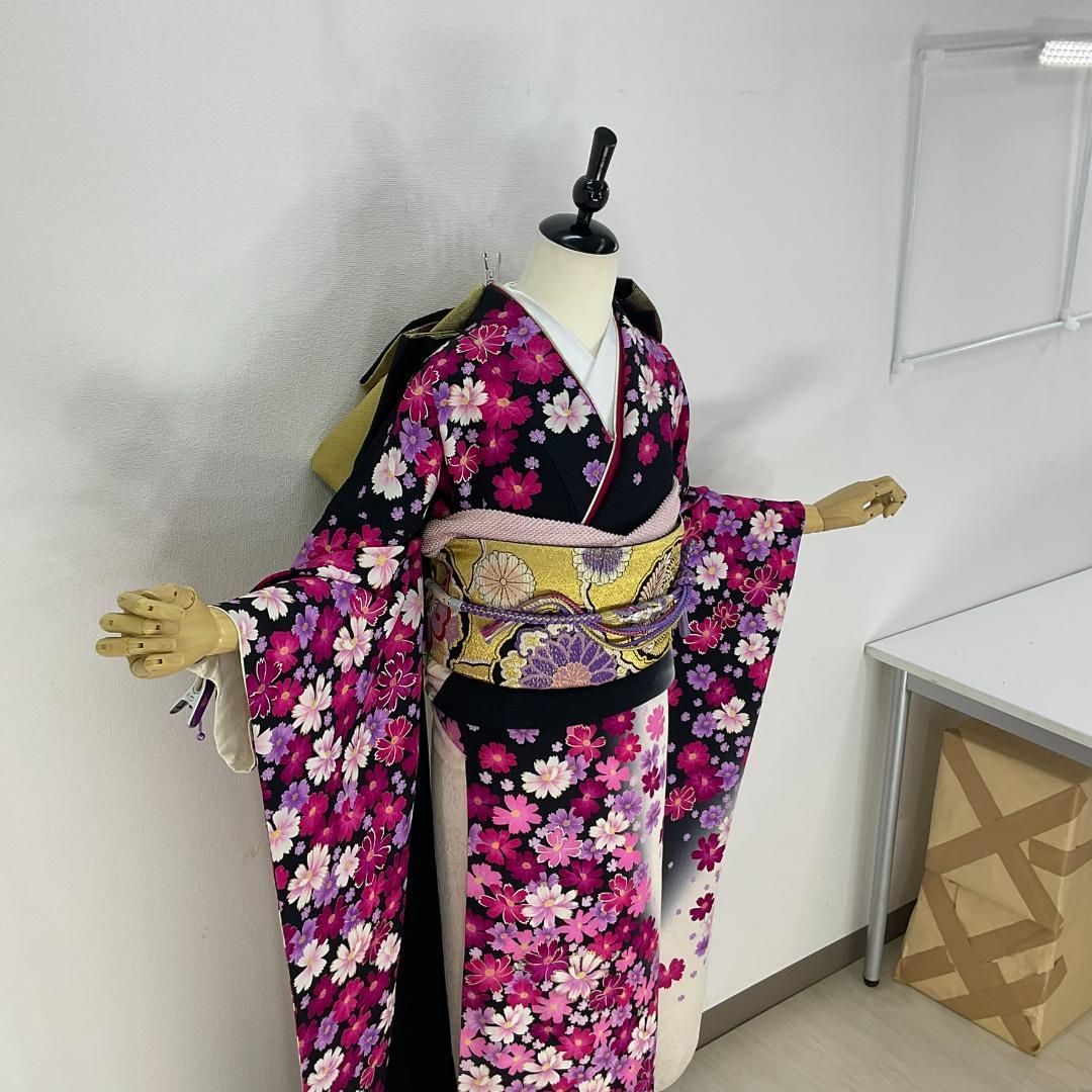 お振袖　黒　LLサイズ　正絹　美品