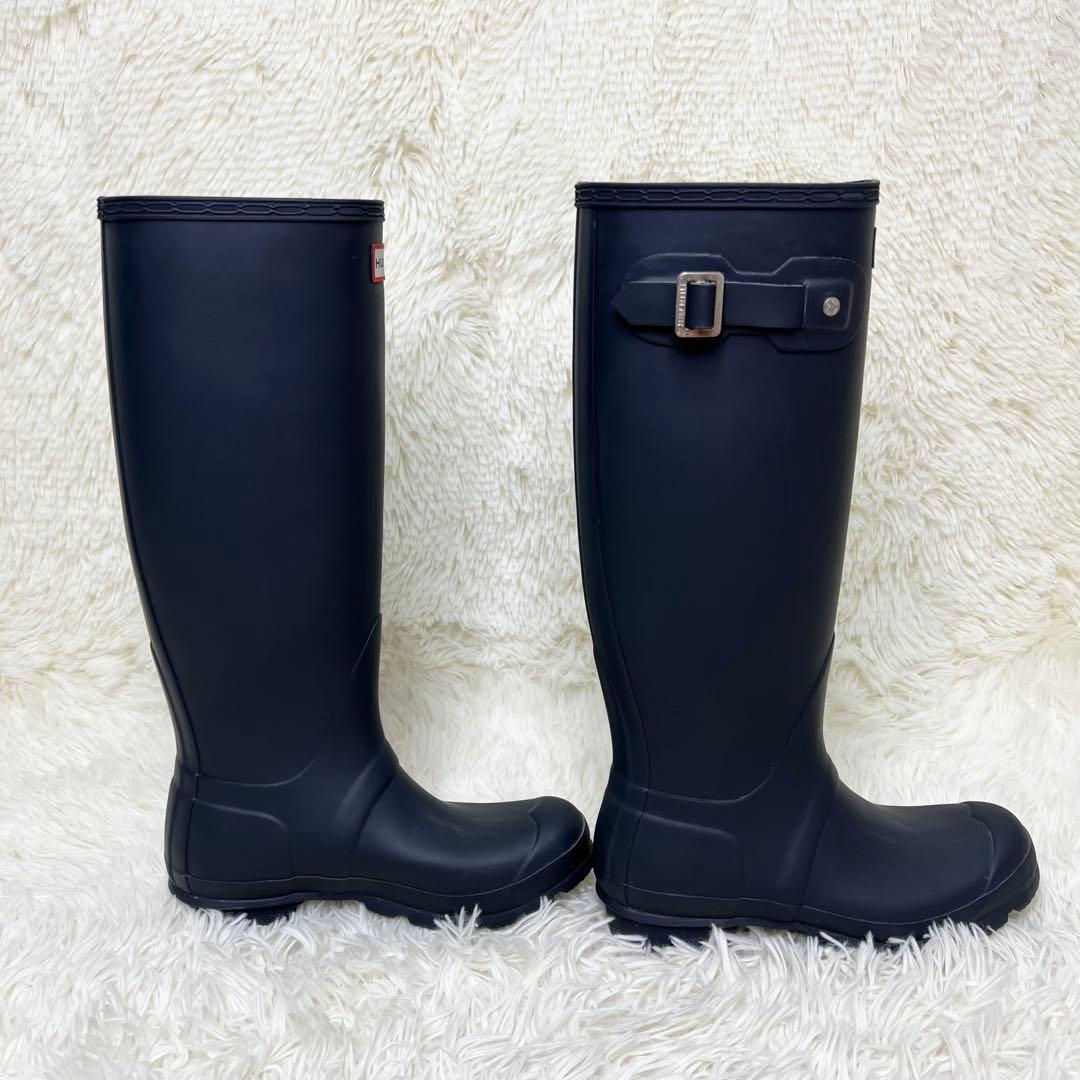 美品 HUNTER ハンター レインブーツ 24cm 長靴 ロングブーツ 紺