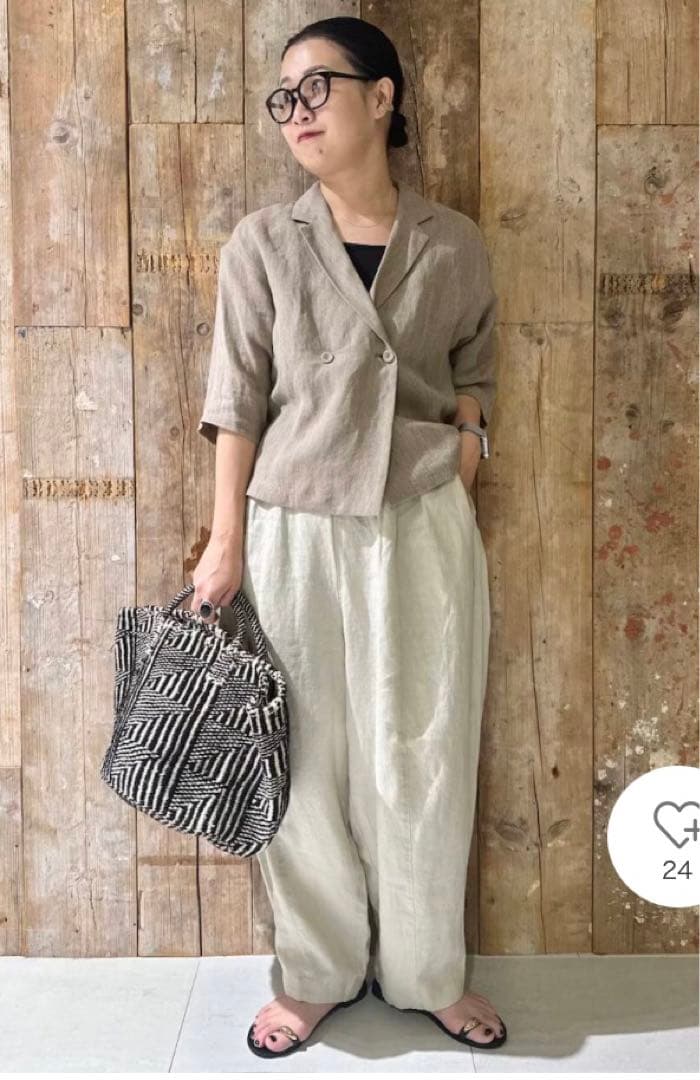 未使用タグ付き　かぐれ　リネンハーフスリーブジャケット