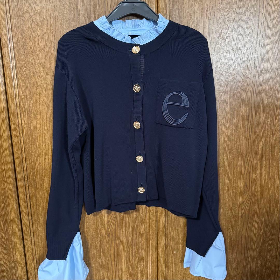 eimy istoire フリル襟付きニットカーディガン ネイビー