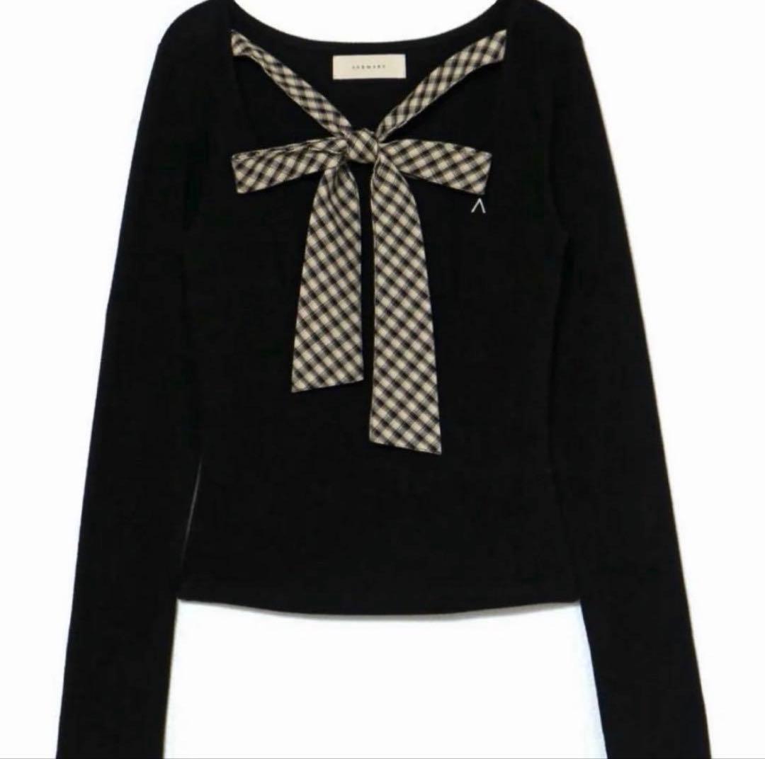 andmary Ami ribbon check tops black 試着済み