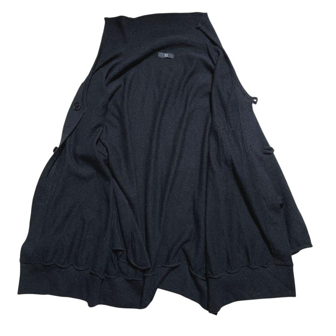 希少⭐️y'sワイズ　ロングカーディガン　ショール　アルパカ混　ゆったり　黒　2