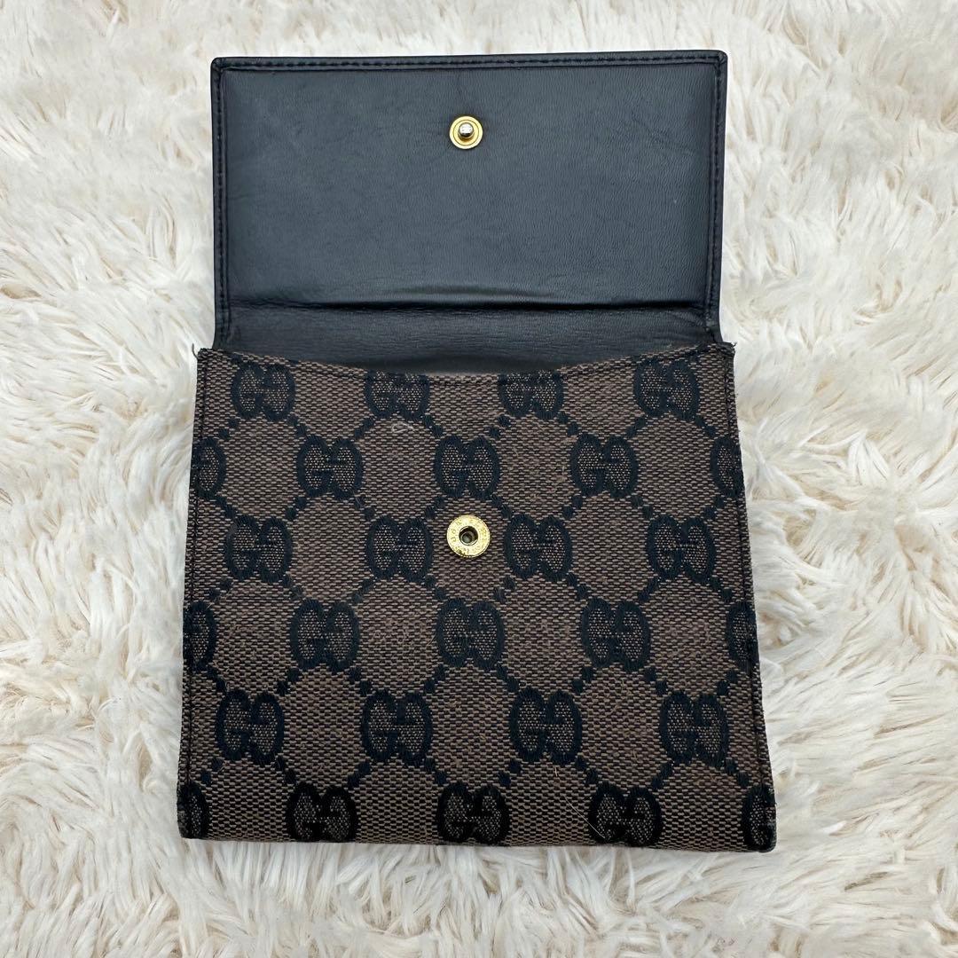 ✨箱あり✨美品　グッチ　二つ折り財布　ジャッキー　GG柄 キャンバス　レザー　黒